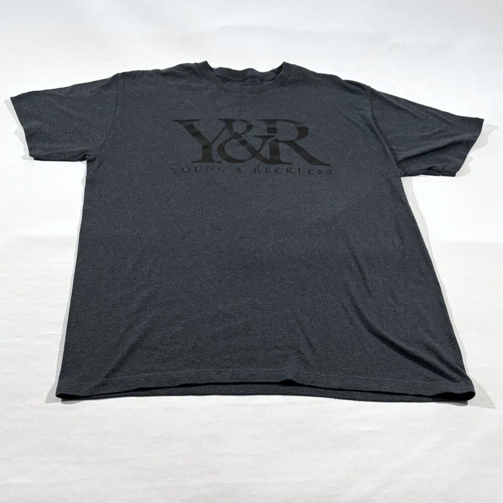 Young & Reckless Mens Gray Short Sleeve Crew T-shirt Tee Logo Poly Cotton Sz L